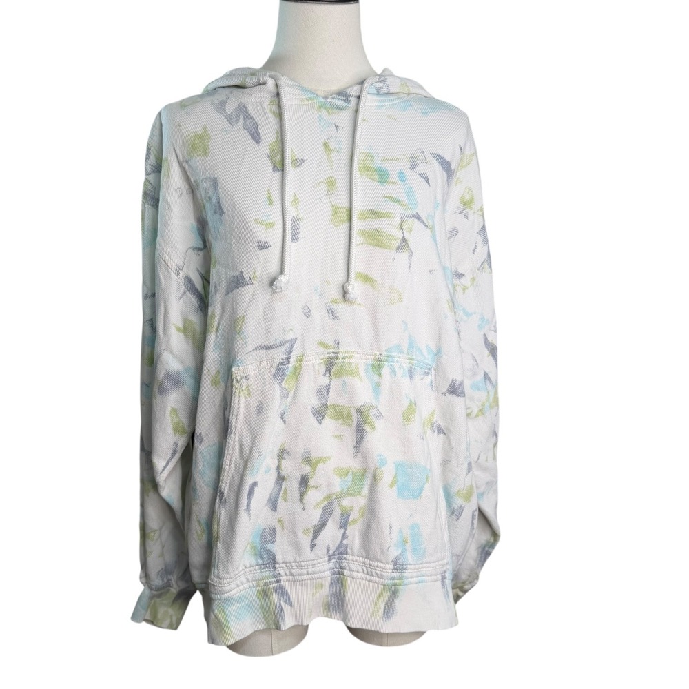 ZARA White Blue Green Tie Dye Print Long Sleeve Hoodie Sweatshirt Size S